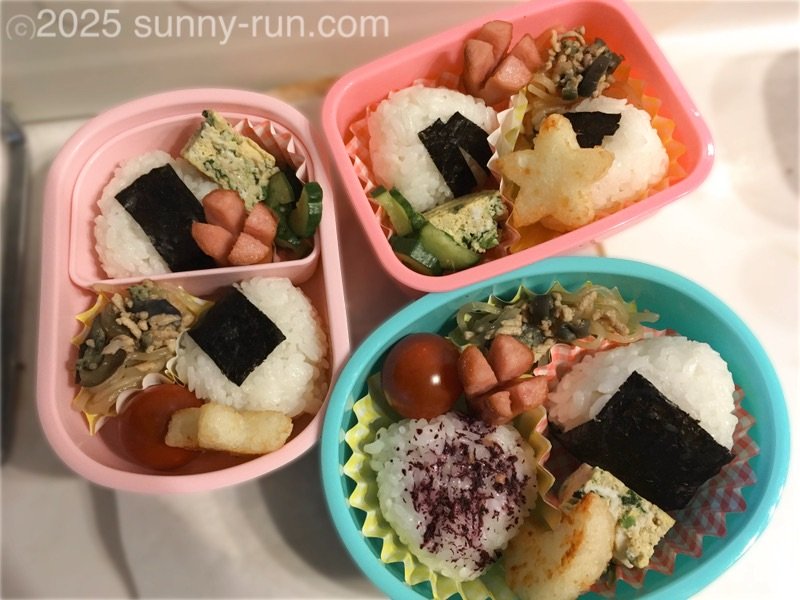 幼稚園の親子遠足に作った手作りお弁当の盛り付け例