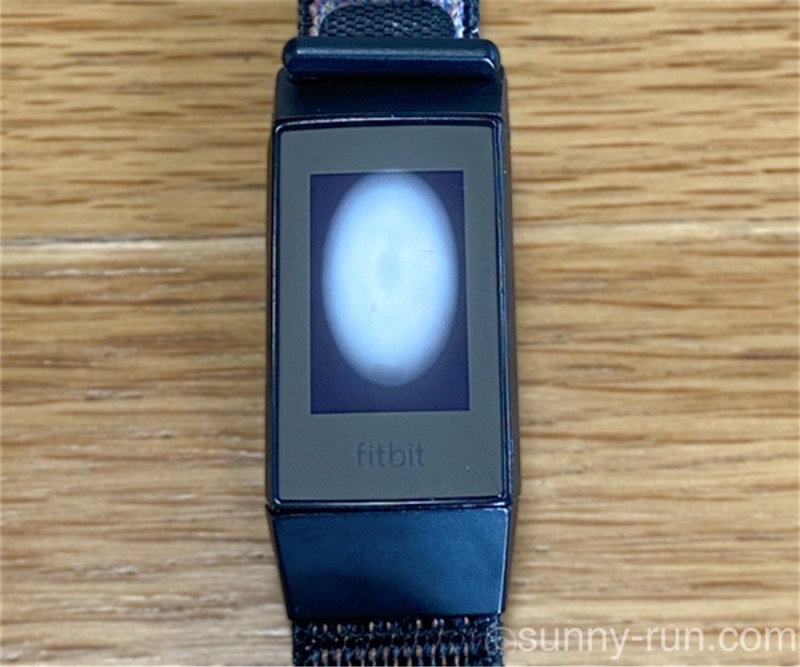 照明を反射させて画面の表示エリアと黒枠の太さを分かりやすくしたFitbit Charge 4の液晶画面